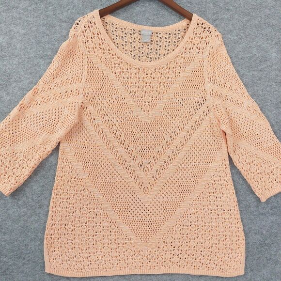 Chicos Sweater Sz XL Pullover Open Knit Crochet Lightweight Boho Chic Lagenlook - Picture 1 of 10